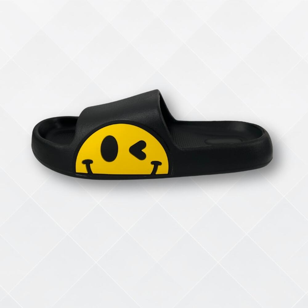 Kids' Black Smiley Cushion Slides, Light, Non-Slip (Toddler & Big Kid)